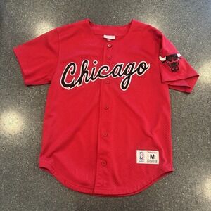 Mitchell And Ness Chicago Bulls Baseball Jersey Medium Red Short Sleeve‎